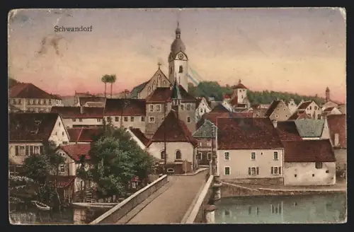 AK Schwandorf / Bayern, Ortsansicht mit Kirche