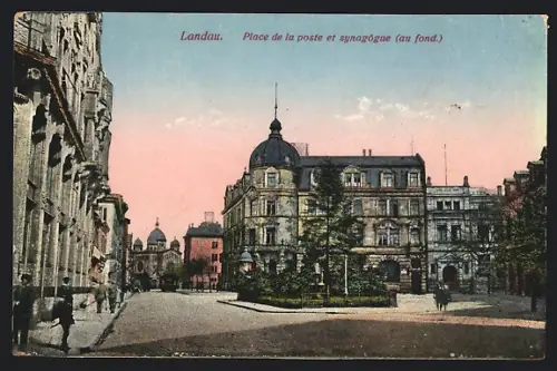 AK Landau / Pfalz, Place de la poste et Synagoge