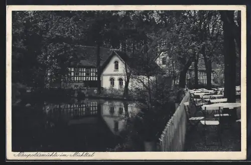 AK Eisenberg / Thür., Gasthaus Naupoldsmühle im Mühltal, Aussenrestauration