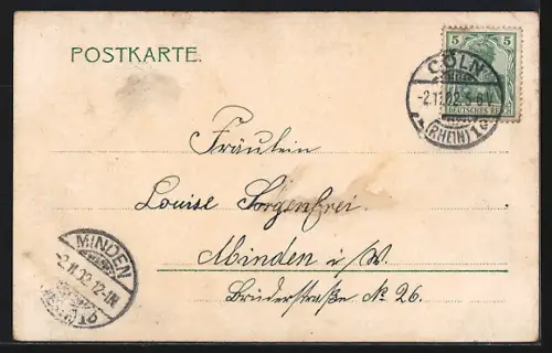 Lithographie Köln-Neustadt, Hohenstaufenring mit Strassenbahn