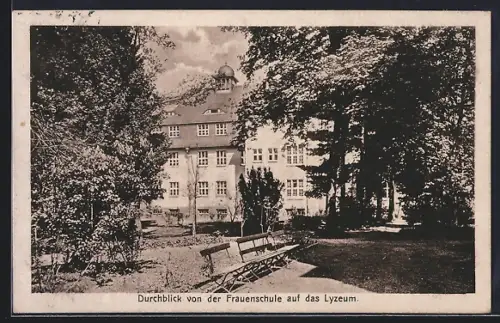 AK Godesberg a. Rhein, Pensionat St. Antonius, Durchblick von der Frauenschule auf das Lyzeum