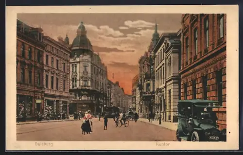AK Duisburg, Kuhtor mit Strassenbahn und Cafe
