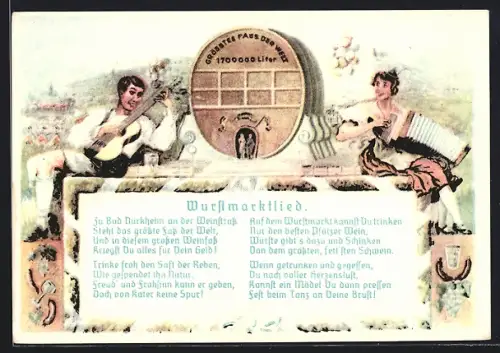 Künstler-AK Bad Dürkheim, Volksfest Wurstmarkt, Wurstmarktlied