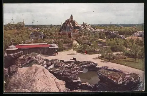 AK Stellingen-Hamburg, Carl Hagenbeck`s Tierpark, Überblick über den Park vom Nordland-Panorama aus