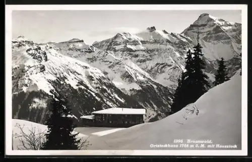 AK Ortstockhaus mit Hausstock im Schnee