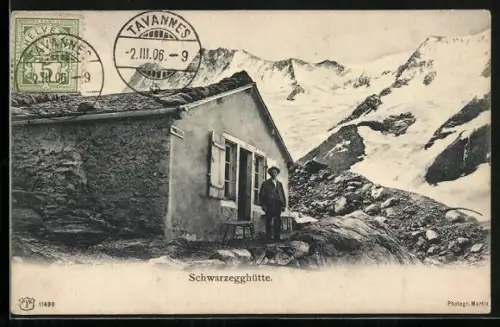 AK Schwarzegghütte, Blick zur Berghütte