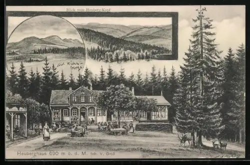 Künstler-AK Heuberg / Friedrichroda, Gasthaus Heuberghaus, Panoramaansichten
