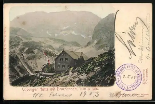 AK Coburger Hütte mit Drachensee