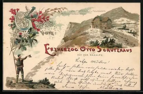 Lithographie Erzherzog Otto Schutzhaus auf der Raxalpe