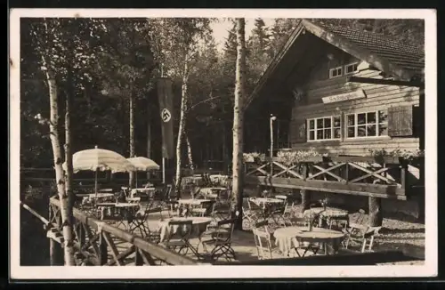 AK Schellenberghaus, Blick auf die Terrasse mit 