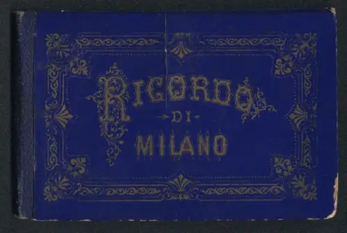 Leporello-Album 12 Lithographie-Ansichten Milano, Certosa presso Pavia, S. Carlo, Villa Reale Giardini Pubblici, Cimiter
