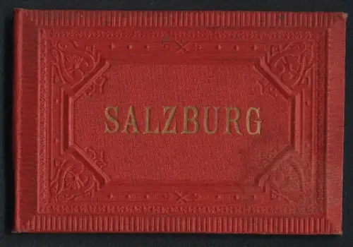 Leporello-Album 20 Lithographie-Ansichten Salzburg, Gaibergbahn, Bahnhof Parsch, Sommerreitschule, Schlösser, Residenzpl.