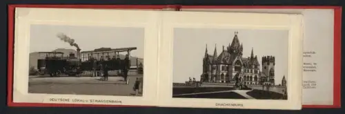 Leporello-Album 16 Lithographie-Ansichten Siebengebirge, Remagen, Deutsche Lokal- u. Strassenbahn, Drachenburg