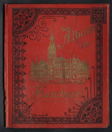 Leporello-Album 12 Lithographie-Ansichten Hamburg, Hauptbahnhof, Hauptpost, Börse, Schauspielhaus, Hamburger Hof, Hafen