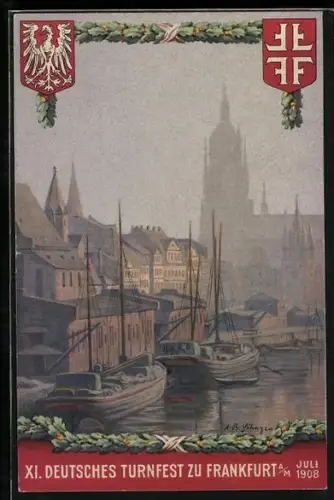 Künstler-AK Frankfurt a/M, XI. Deutsches Turnfest 1908, Festpostkarte No. 3
