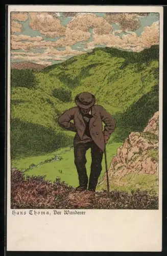 Künstler-AK Hans Thoma: Der Wanderer erklimmt den Berg