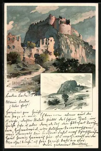 Künstler-Lithographie Karl Mutter: Hohentwiel, Burgruine