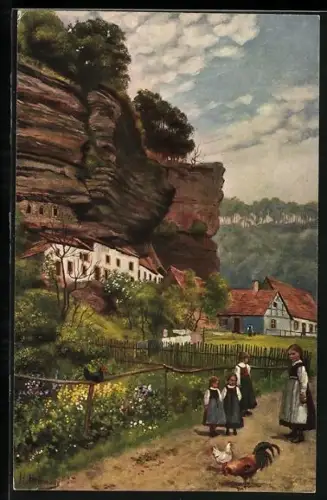 Künstler-AK Heinrich Hoffmann: Grauftal, Felsenwohnungen
