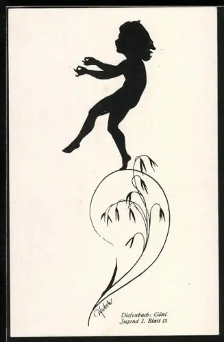 Künstler-AK Diefenbach: Jugend I. Blatt 12, Kind tanzt im Hafer