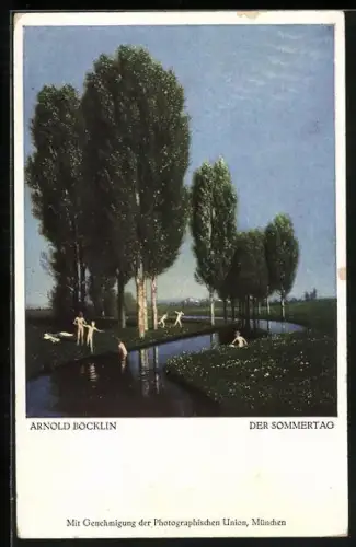 Künstler-AK Arnold Böcklin: Der Sommertag, Badende an Bach