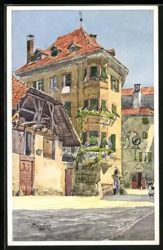 Künstler-AK J. Marschall: Bozen, Gasthaus Batzenhäusl