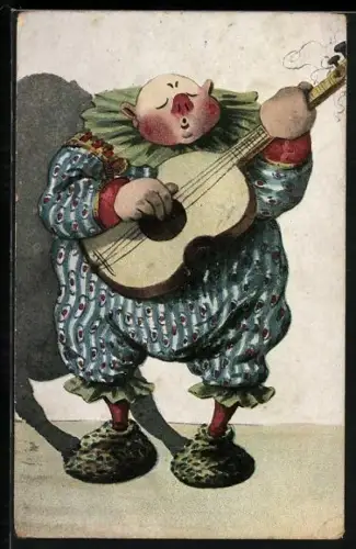 AK Clown mit roter Nase und Gitarre