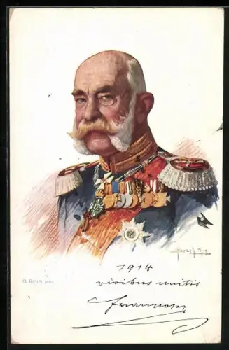 Künstler-AK Porträt Kaiser Franz Josef I. von Österreich mit Orden
