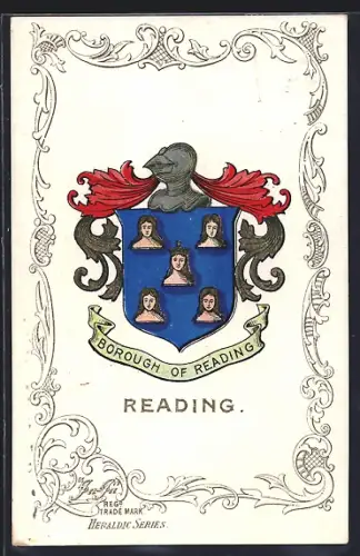 Künstler-AK Reading, Ritterhelm mit Wappen