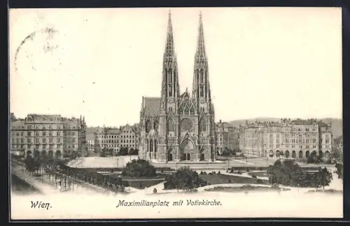 AK Wien, Maximilianplatz mit Votivkirche