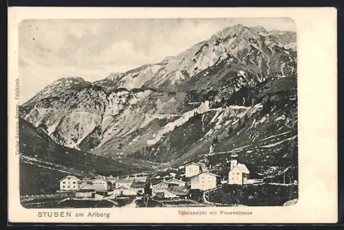 AK Stuben am Ariberg, Totalansicht mit Flexenstrasse
