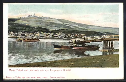 AK Marbach a. d. Donau, Fähre, fliegende Brücke, Wallfahrtskirche Maria Taferl