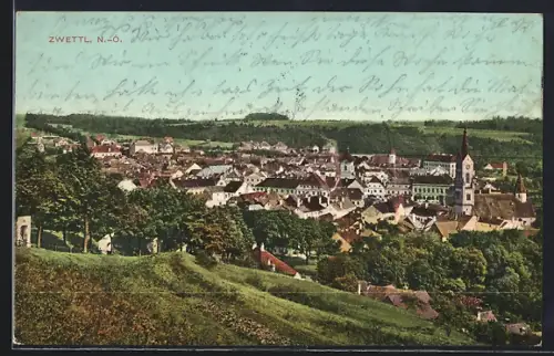 AK Zwettl /N.-Ö., Ortsansicht mit Kirche