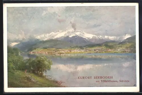 AK Seeboden /Kärnten, Der Millstättersee mit Blick in die Alpen