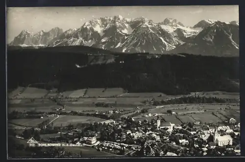 AK Schladming, Ortsansicht mit dem Dachstein aus der Vogelschau