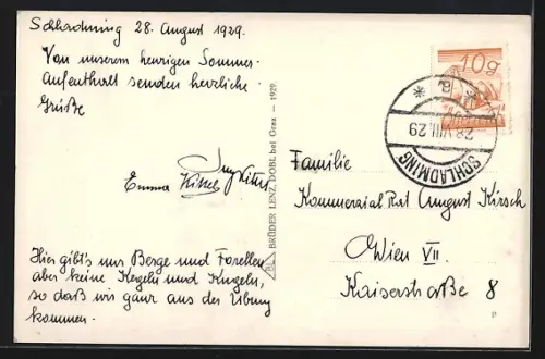 AK Schladming, Ortsansicht mit dem Dachstein aus der Vogelschau