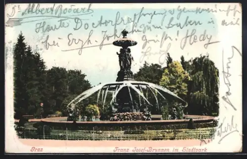 AK Graz, Franz Josef-Brunnen im Stadtpark
