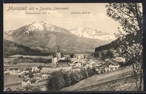 AK Mariazell /Steiermark, Ortsansicht mit Gemeindealpe und Oetscher
