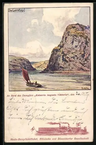 AK Sankt Goarshausen, Loreley-Felsen, Dampfer Kaiserin Augusta Victoria