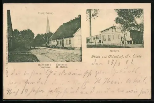 AK Oldendorf /Stade, Holthusen`s Gasthaus in der Hauptstrasse, Inh. H. Müller, Molkerei