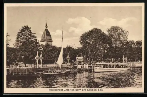 AK Berlin-Köpenick, Restaurant Marienluft am Langen See, Ausflugsboot