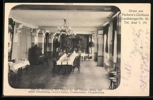 AK Berlin, Pachura`s Clubhaus in der Landsberger Str. 85, Festsaal