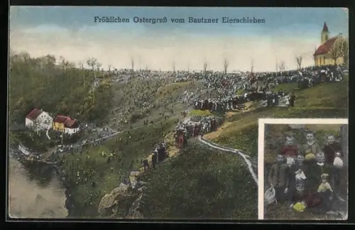AK Bautzen, Bautzner Eierschieben, Kinder mit Säcken