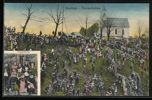 AK Bautzen, Bautzner Eierschieben, Kinder mit Säcken voll ihrer Siegesbeute