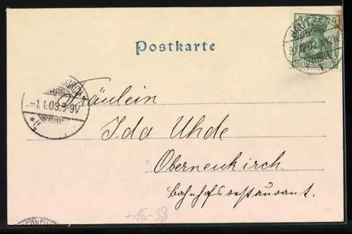 Grusskarten-AK Bautzen, Rechenthurm, Blick durchs Mühltor, Prosit Neujahr