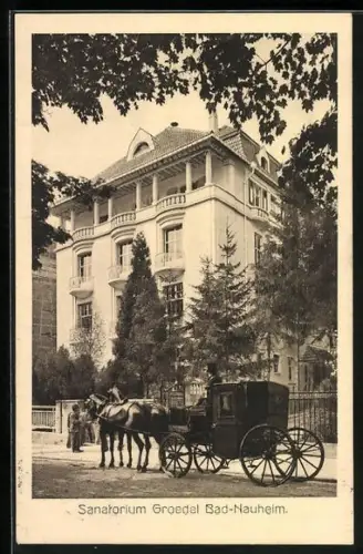 AK Bad Nauheim, Hotel Sanatorium Groedel mit Kutsche