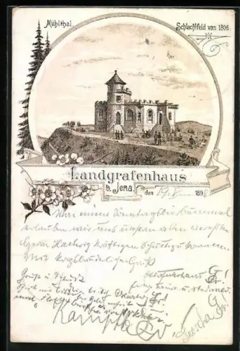 Lithographie Jena, Landgrafenhaus im Mühltal, Schlachtfeld von 1806