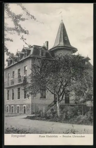 AK Rengsdorf, Hotel Haus Rheinblick / Pension Uhrmacher, Ansicht mit Strasse