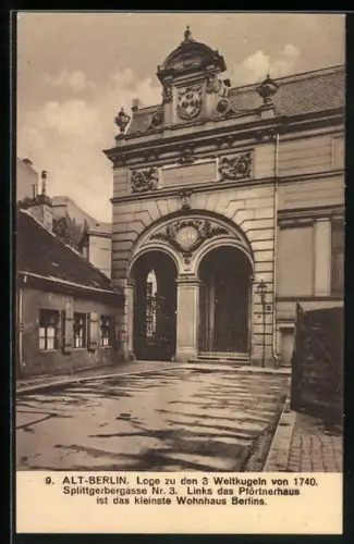 AK Berlin, Loge zu den 3 Weltkugeln von 1740, Splittgerbergasse 3