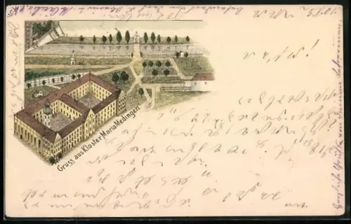 Künstler-AK Mödingen, Kloster Maria Medingen mit Anlagen aus der Vogelschau