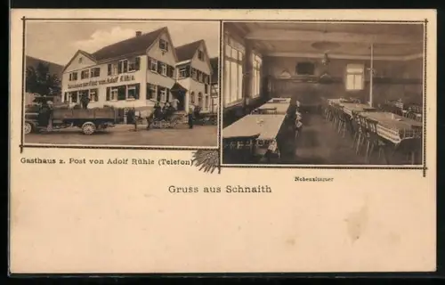 AK Schnaith / Württ, Gasthaus z. Post von Adolf Rühle und Nebenzimmer im Gasthaus